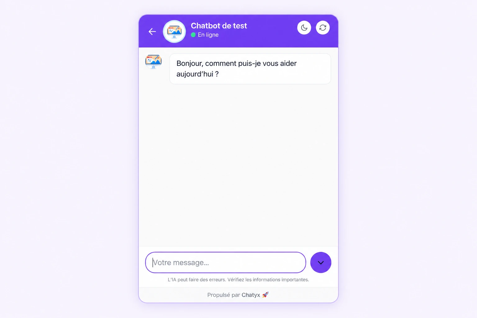Visuel du widget Chatyx recréé à partir de son écran de test