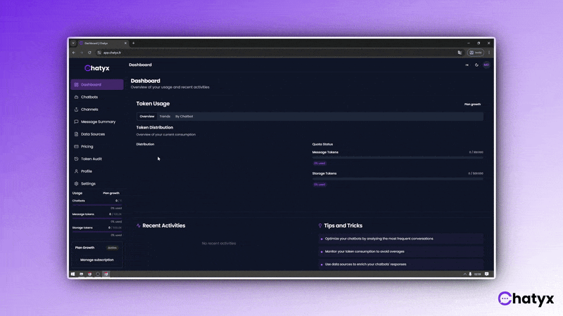 GIF montraant l'nterface de création chatbot IA no code